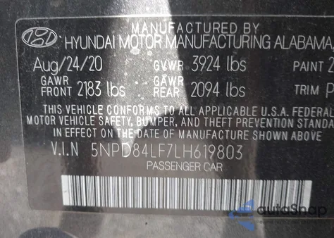 2020 Hyundai Elantra Value Edition from USA, damaged, VIN 5NPD84LF7LH619803
